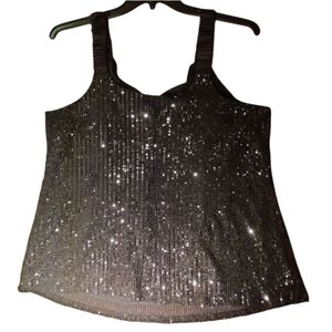 Vince Camuto Black Sequined Tank Top Silk Straps